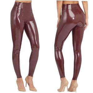 NEW SPANX Faux Patent Leather leggings Burgundy S